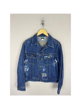 Vintage 80s Lee Denim Jacket Mens 44 Blue Distressed Thrashed Canada Grunge
